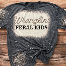 Load image into Gallery viewer, Wranglin’ Feral Kids W/leopard or cow patches Bleached Tee or Sweatshirt