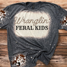 Load image into Gallery viewer, Wranglin’ Feral Kids W/leopard or cow patches Bleached Tee or Sweatshirt
