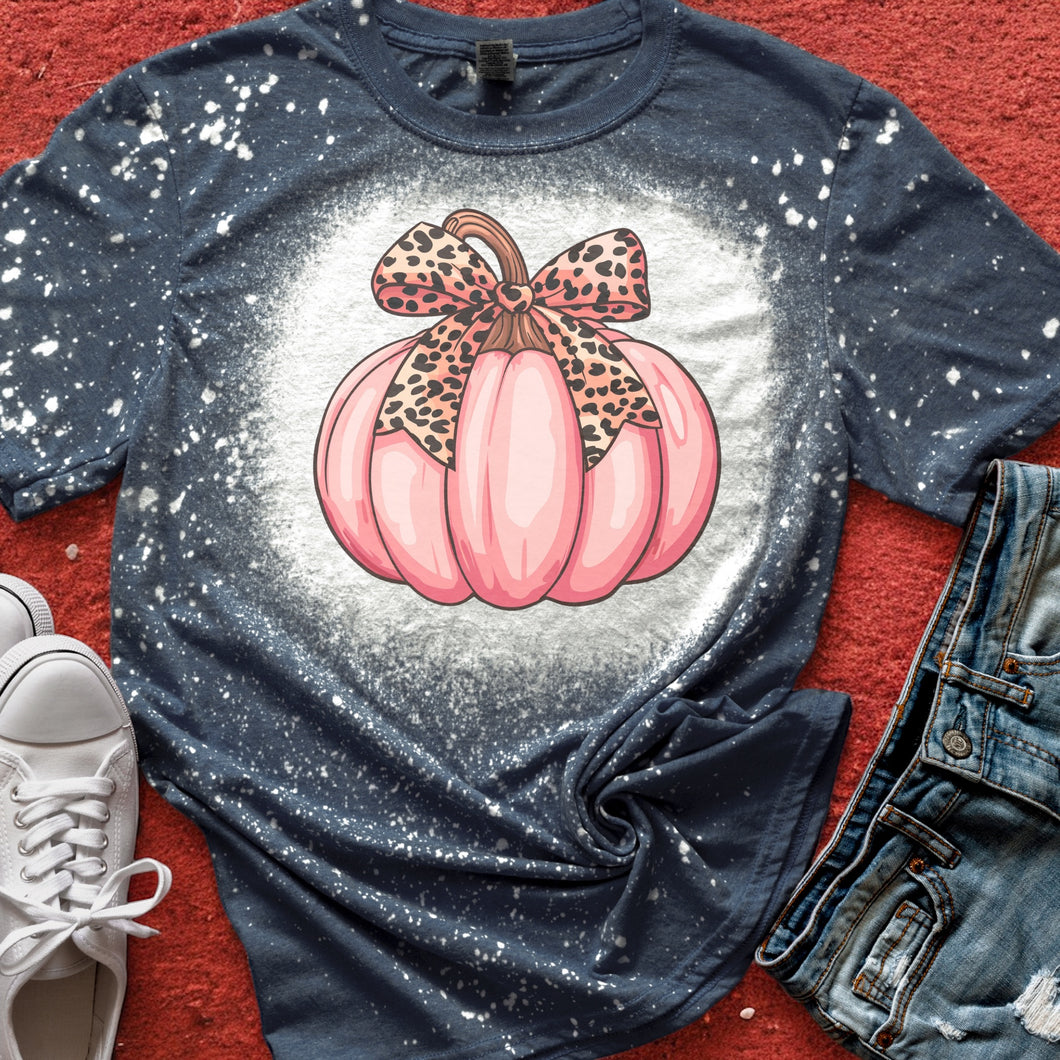 Pink Pumpkin W/Leopard Bow Bleached tee