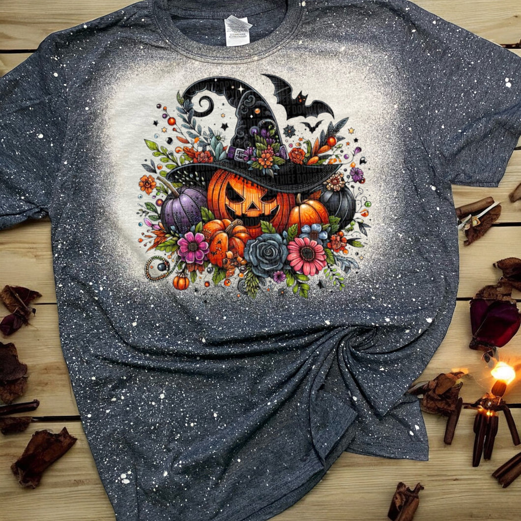 Cute Florsl Pumpkin Bleached tee