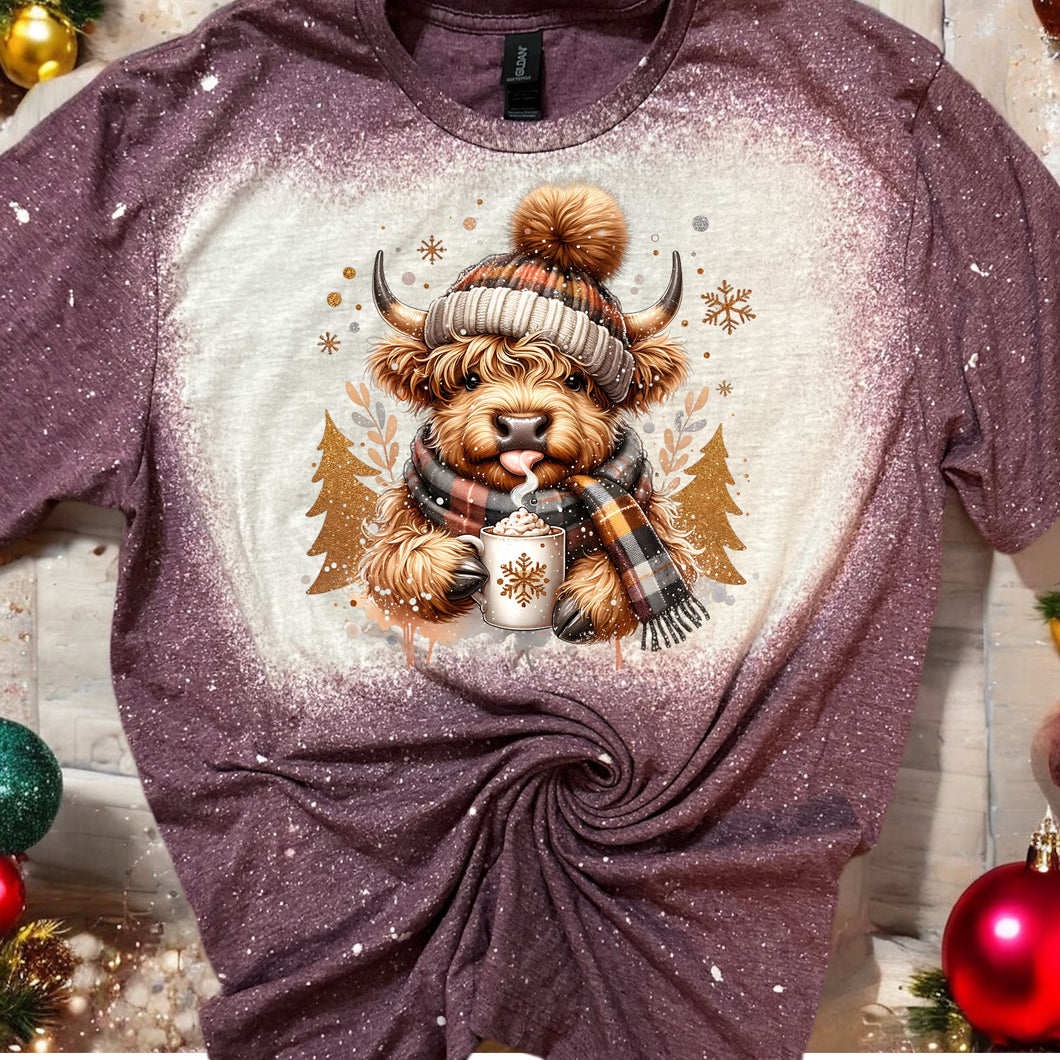 Christmas Highland Cow Bleached Tee or sweatshirt