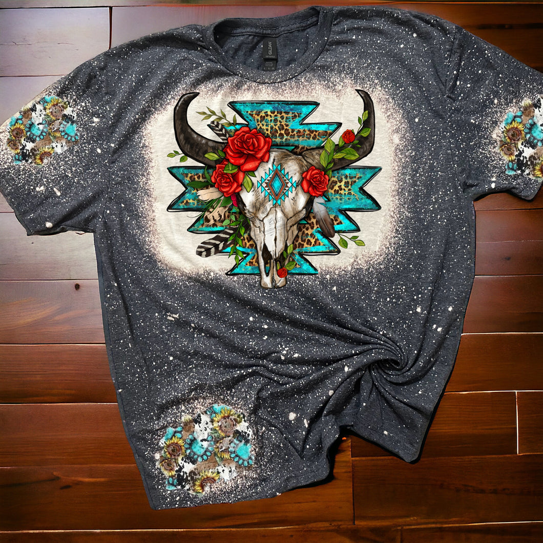 Bull Skull with patches bleached tee