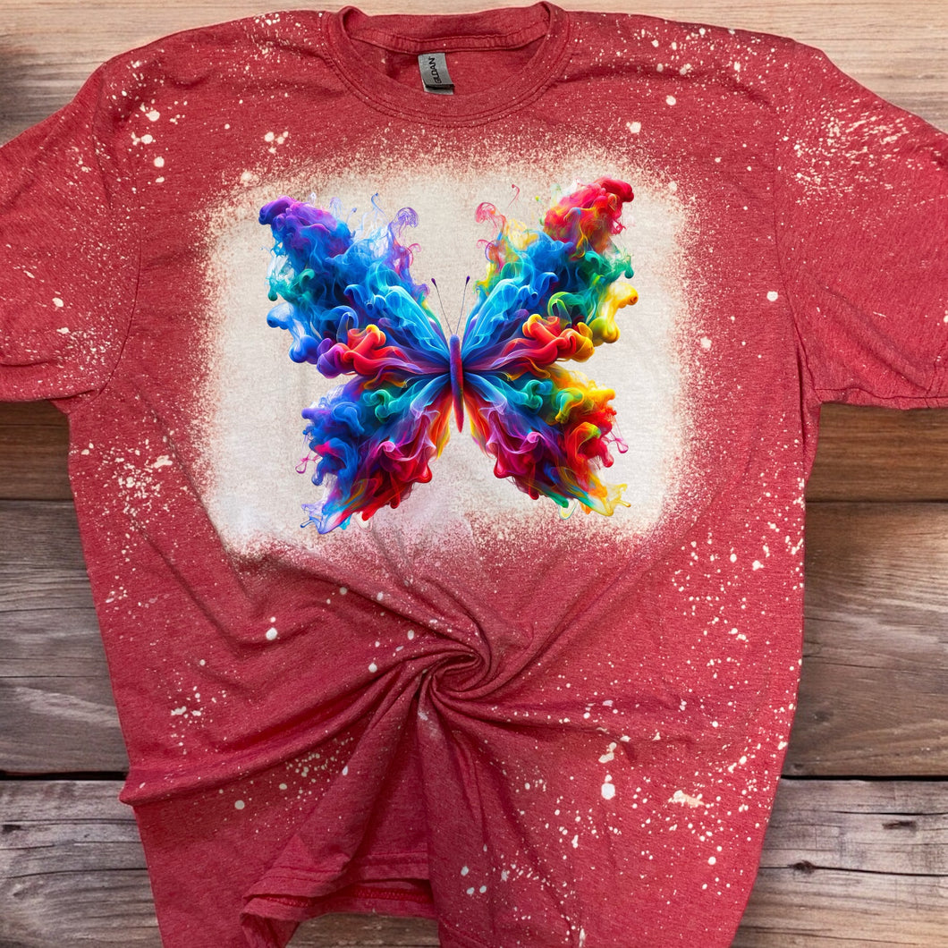 Rainbow Watercolor Butterfly bleached tee