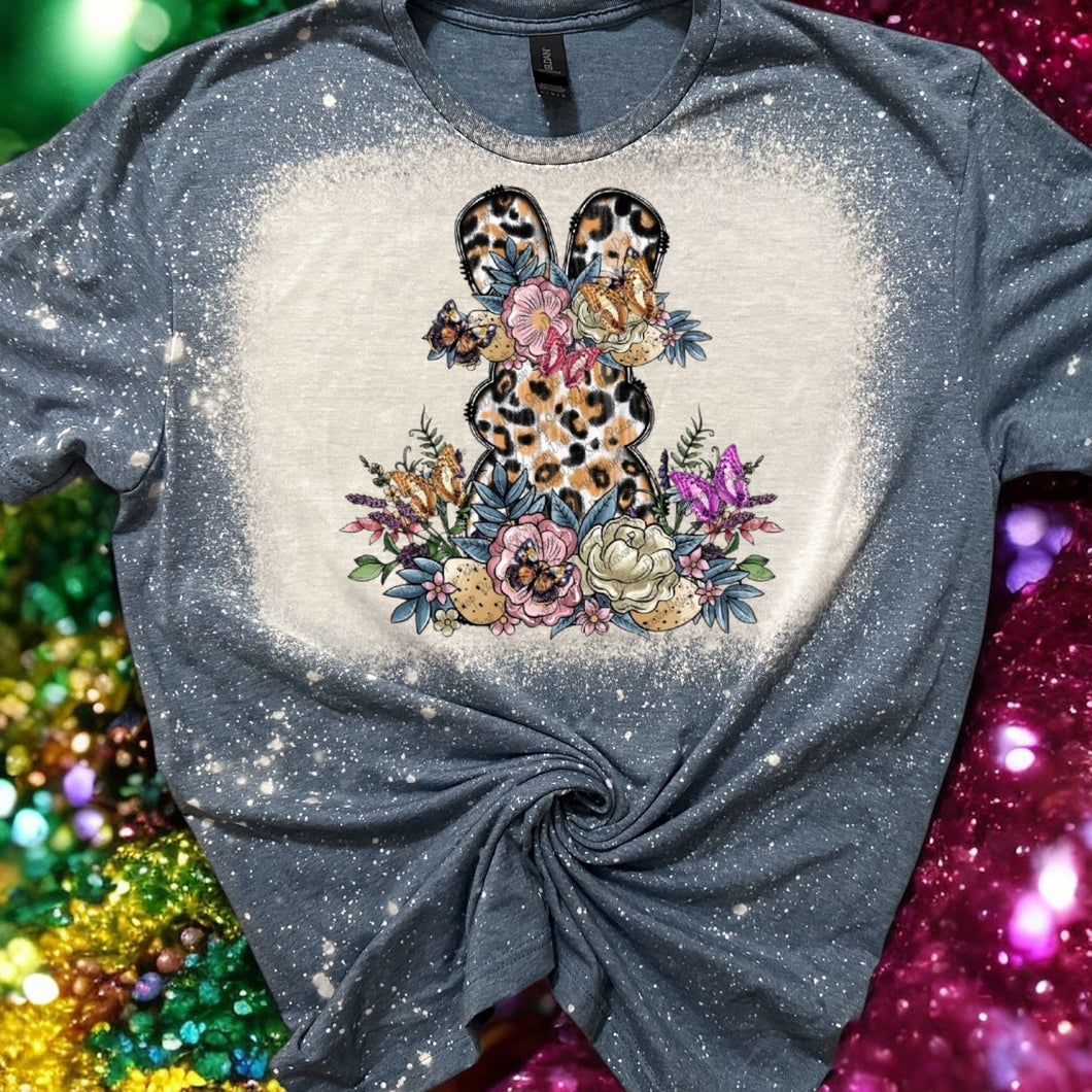 Vintage Leopard Floral bunny bleached tee