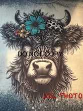 Load image into Gallery viewer, Floral Highland cow bleached tee
