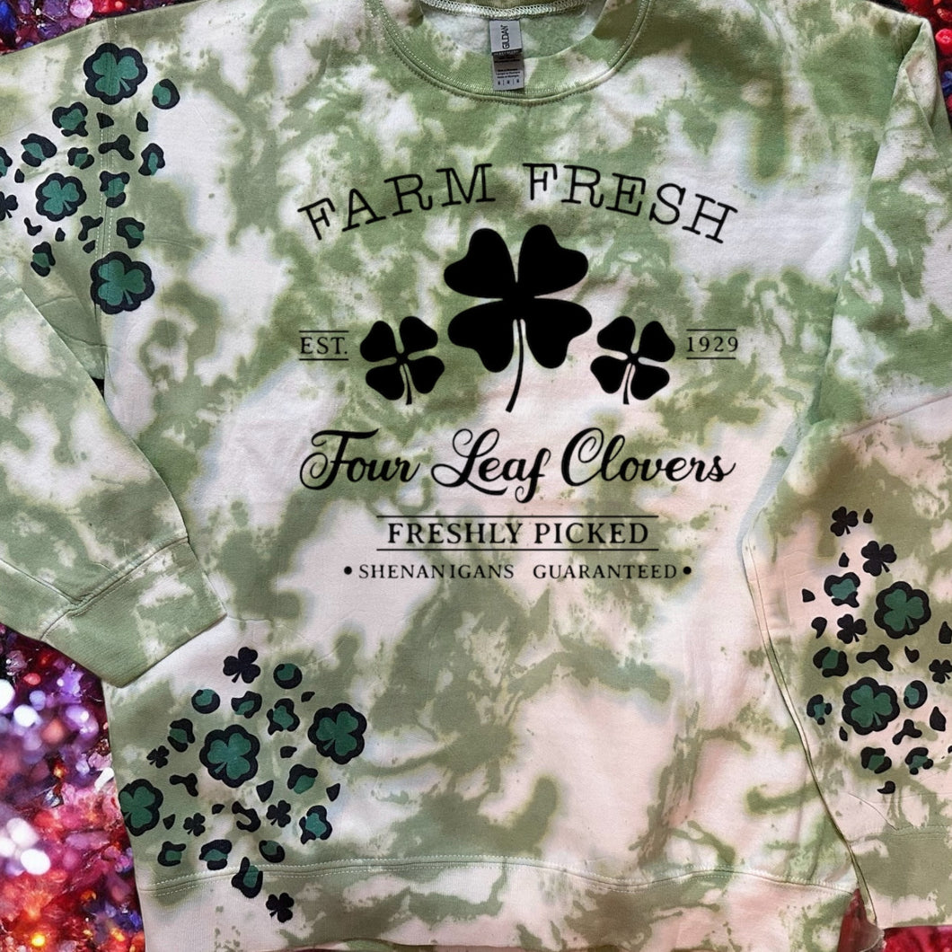 Farm Fresh Clover Green dyed Sweatshirt with Shamrock Leopard print