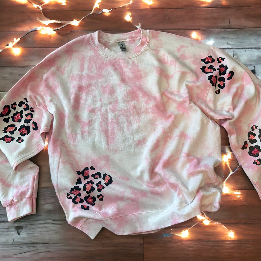 BLANK pink dyed Sweatshirt with Leopard print