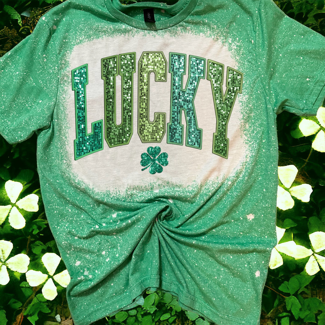 Faux Sequin Lucky bleached tee