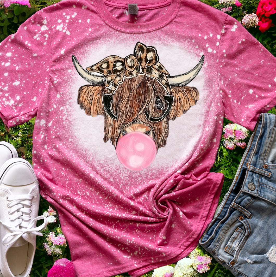 Bubblegum Highland cow bleached tee