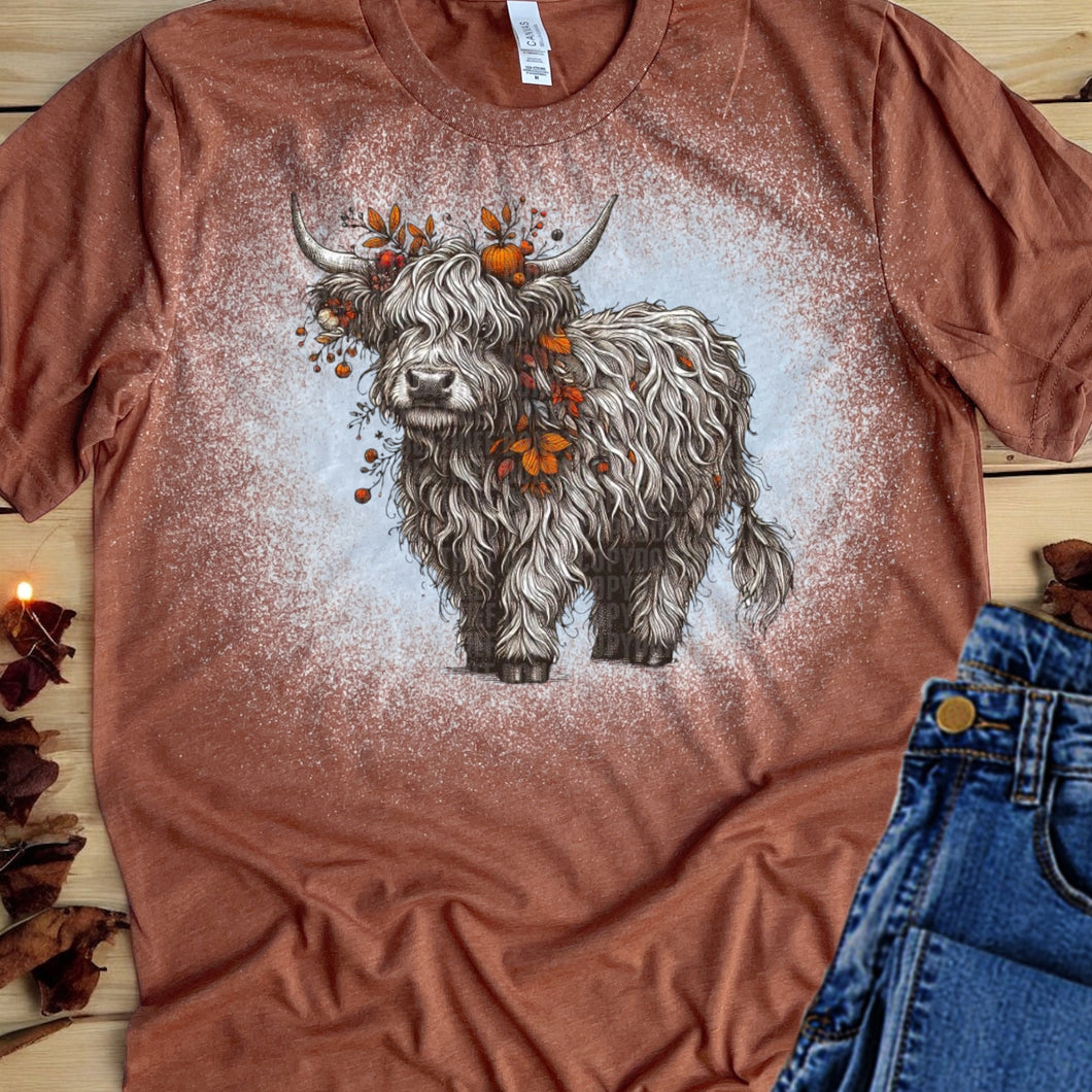 Fall Highland Cow bleached tee