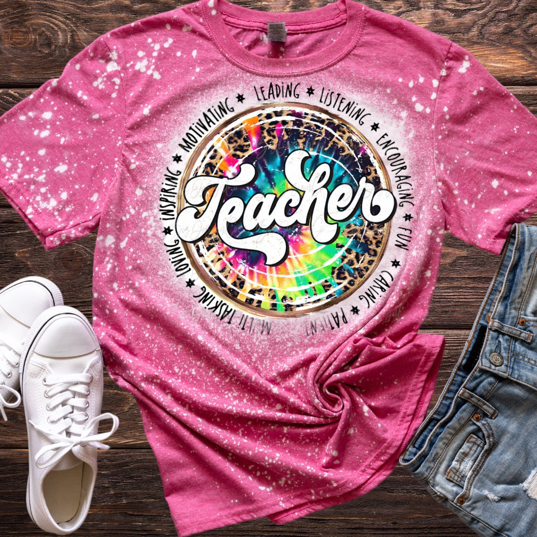 Leopard Tie dye Teacher bleached tee