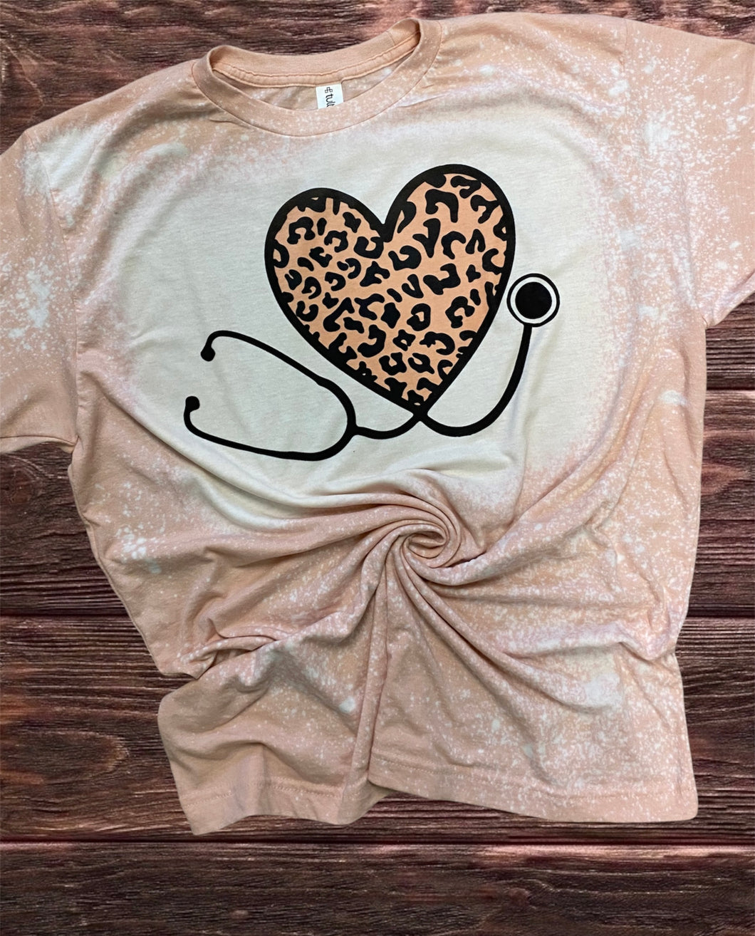 Leopard heart Stethoscope bleached tee