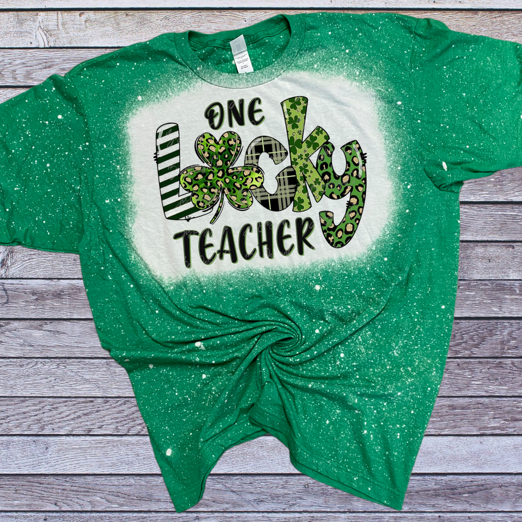 One Lucky Teacher bleached tee